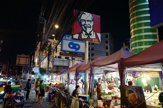 曼谷 夜景 街道 城市 社区