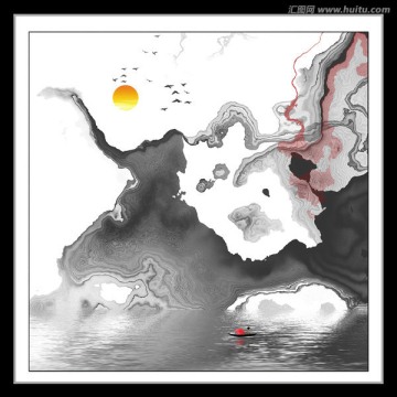 新中式水墨山水畫 水墨畫