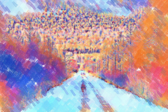 電腦畫 彩林雪路