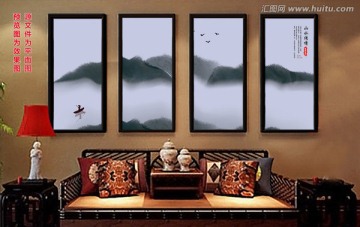 水墨画 创意山水画 平面图