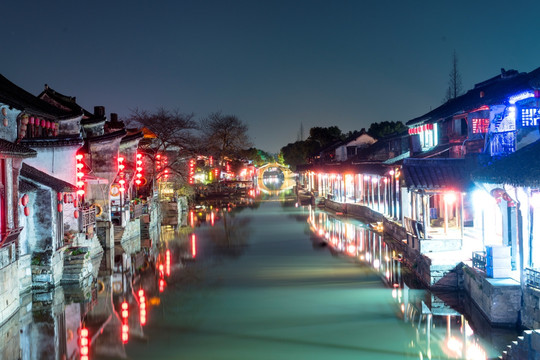 西塘水乡河畔夜景