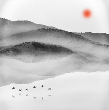 水墨山水畫 未分層