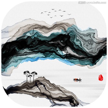 水墨意境裝飾畫 水墨山水