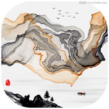 水墨畫 新中式意境水墨山水