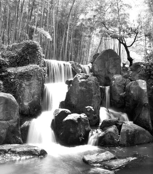 竹林假山飞瀑