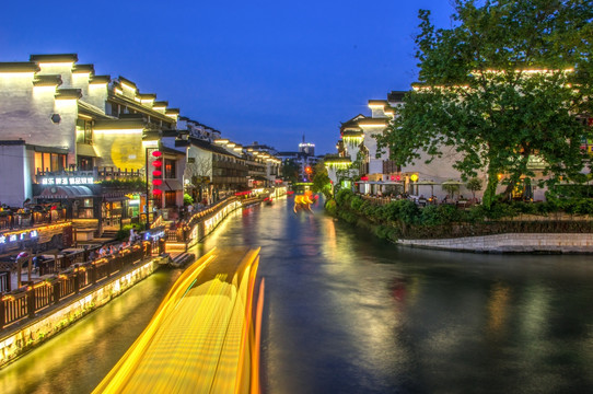 水乡古镇南京秦淮河桃叶渡夜景