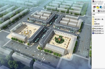 古建商業(yè)街鳥瞰效果圖3d模型