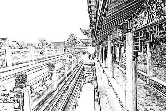 中式園林線描