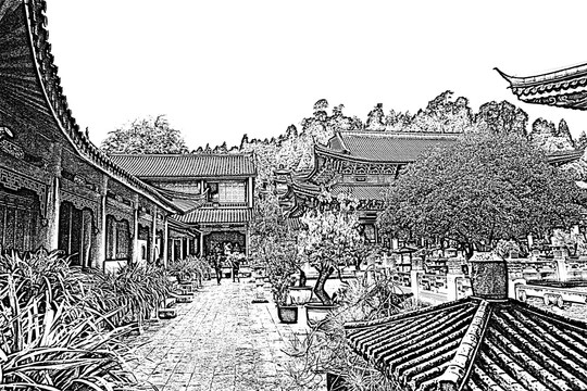 中式建筑线描