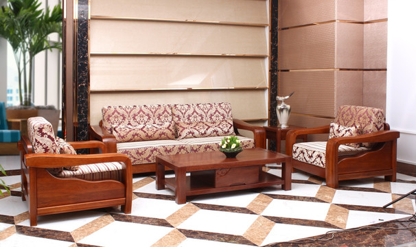 核桃木楸木沙发茶几组合实木家具