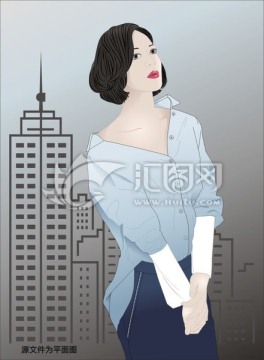 衬衫知性美女插画平面图