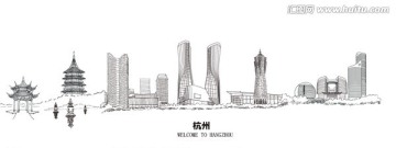 杭州地标建筑矢量线稿