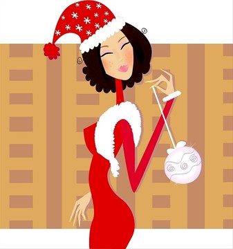 穿红色圣诞服装的女人插画