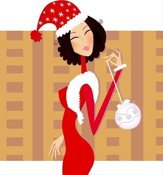 穿紅色圣誕服裝的女人插畫