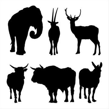 農(nóng)場(chǎng)和野生動(dòng)物的矢量剪影