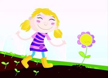 花園里的小女孩矢量插畫