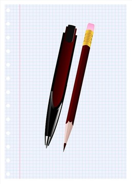 圓珠筆和鉛筆插畫