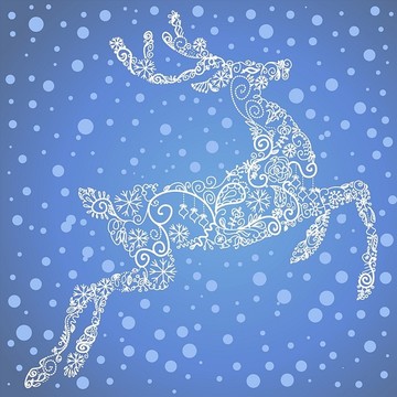 可愛的鹿和雪花圣誕賀卡插畫