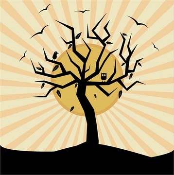 抽象的樹(shù)與可愛(ài)的鳥(niǎo)插畫(huà)