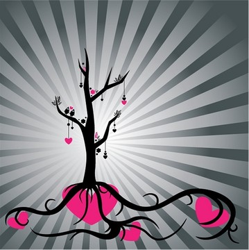 抽象的樹(shù)與可愛(ài)的鳥(niǎo)插畫(huà)