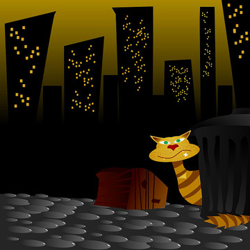 夜街猫插画