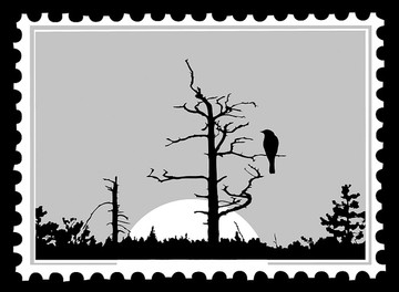 邮票上树鸟剪影