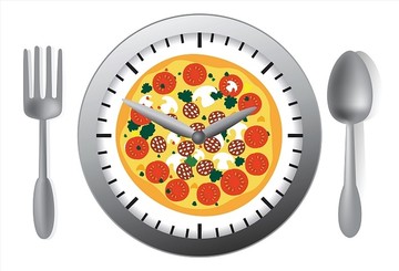 与时钟和比萨饼矢量插图