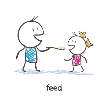 飼料。爸爸和女兒