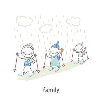 家庭滑雪插畫