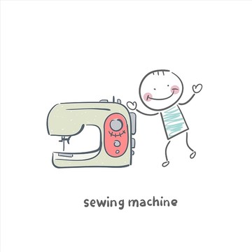 縫紉機和小人插圖