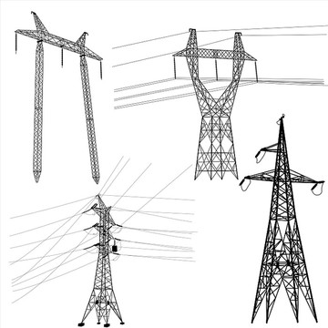 设高压电力线轮廓矢量插画