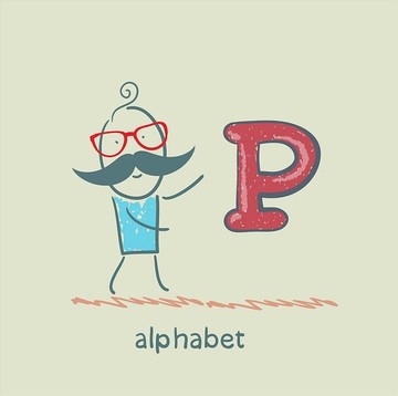 男子站在字母表的字母