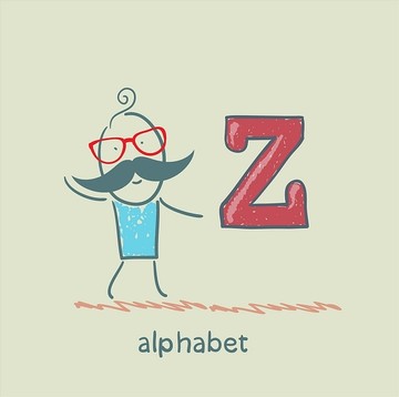 男子站在字母表的字母