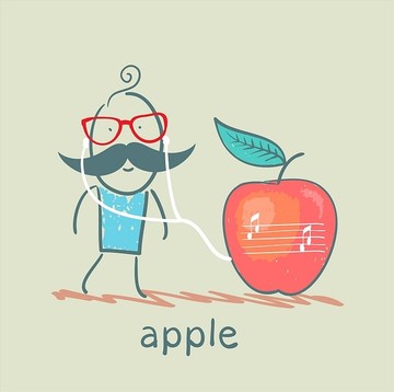 男子听音乐耳机上苹果