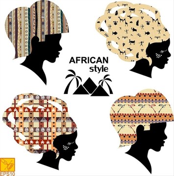 非洲妇女头部轮廓集