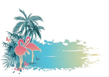 棕榈和粉红色火烈鸟的夏日背景
