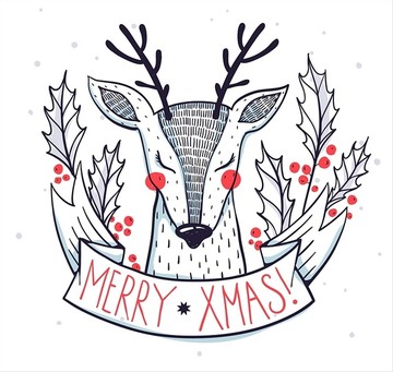可爱的鹿与冬青浆果圣诞插图