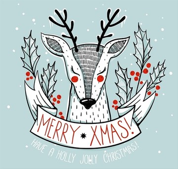 可爱的鹿与冬青浆果圣诞插图