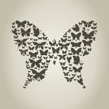 蝴蝶组成的大蝴蝶矢量插画