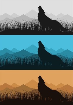 狼与山矢量插画