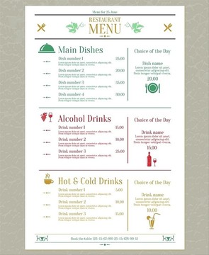 精美餐厅菜单列表矢量图