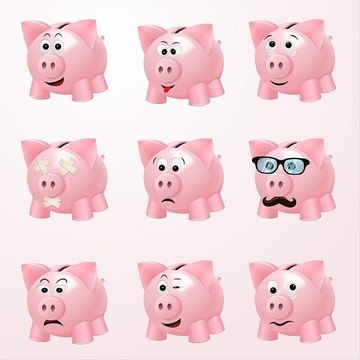粉红色的小猪存钱罐的矢量插画