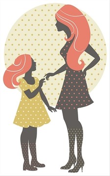 美麗的母親剪影與她的女兒