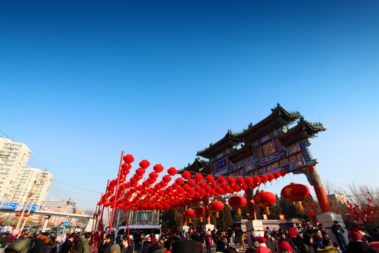 北京 地坛庙会 大门 红灯 春