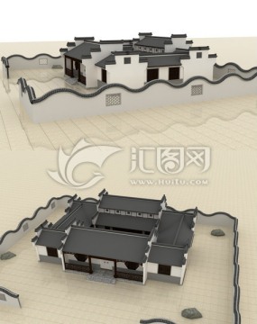 中式徽派建筑外观模型设计