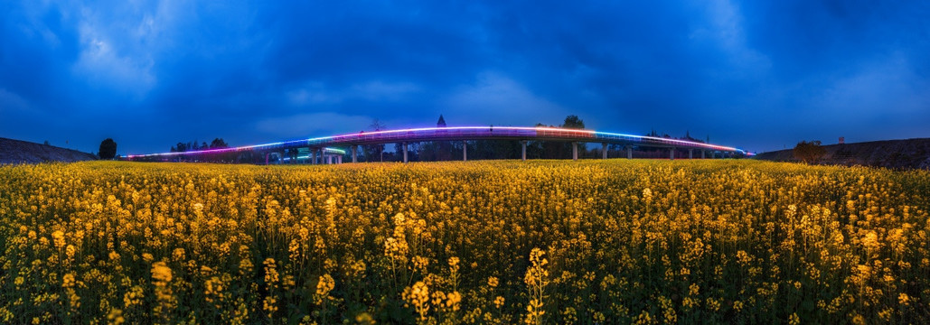 成都三道堰古镇彩虹桥夜景全景图