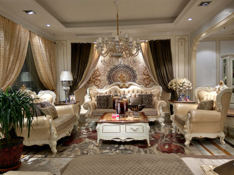 欧式客厅，欧式沙发，浅色欧式客