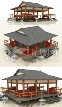 日式風(fēng)格古建涼亭景觀模型設(shè)計(jì)