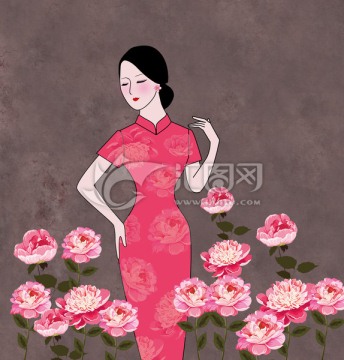 牡丹花與旗袍的對話