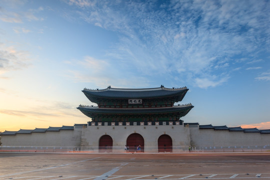 韩国首尔 光化门 日落夜景